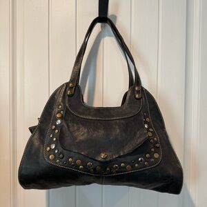 Patricia Nash Black Leather Hobo with Gold Studs Shoulder Bag